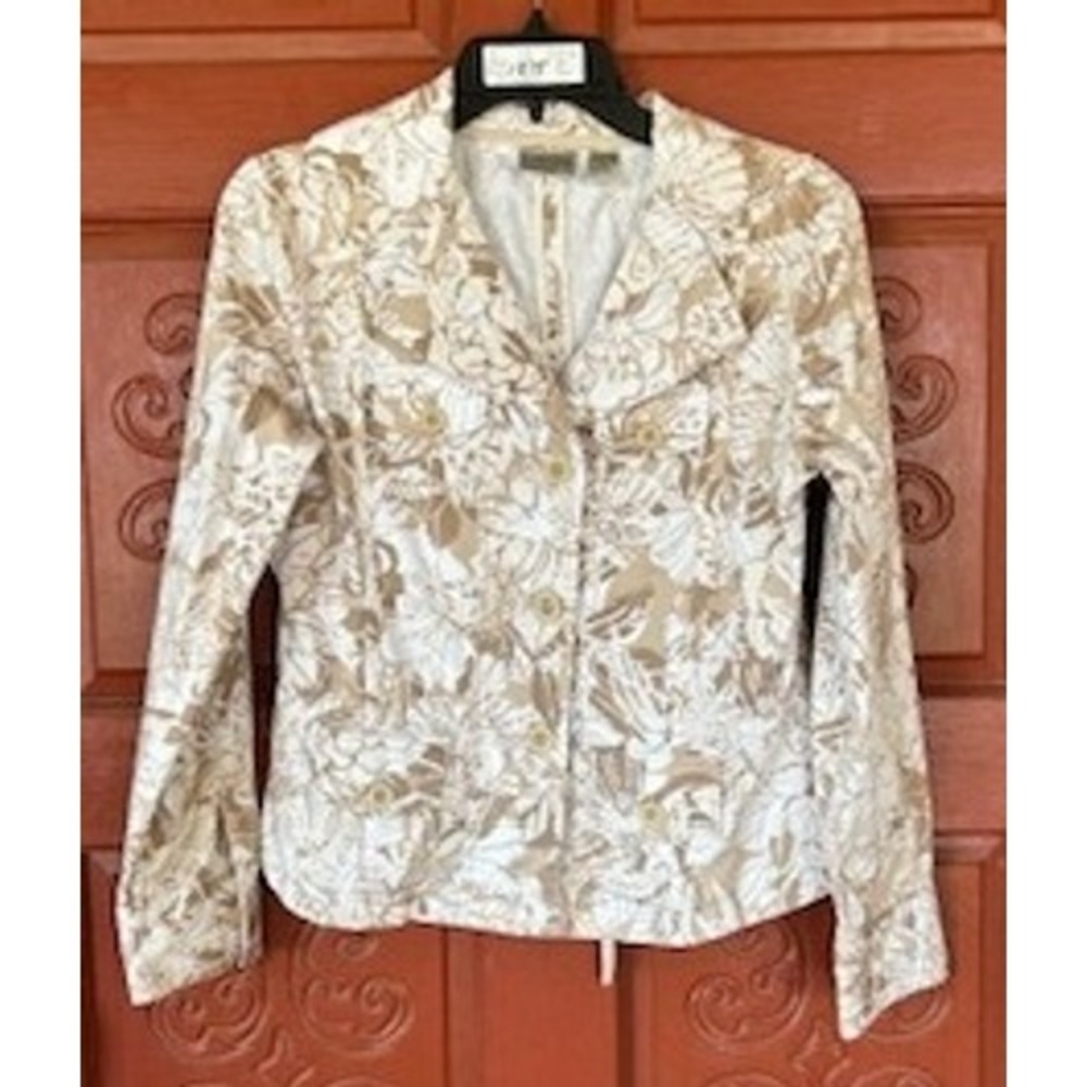 Chico's Fitted Blazer Jacket Women's Floral Leaf Print Career‎ Casual Size 0